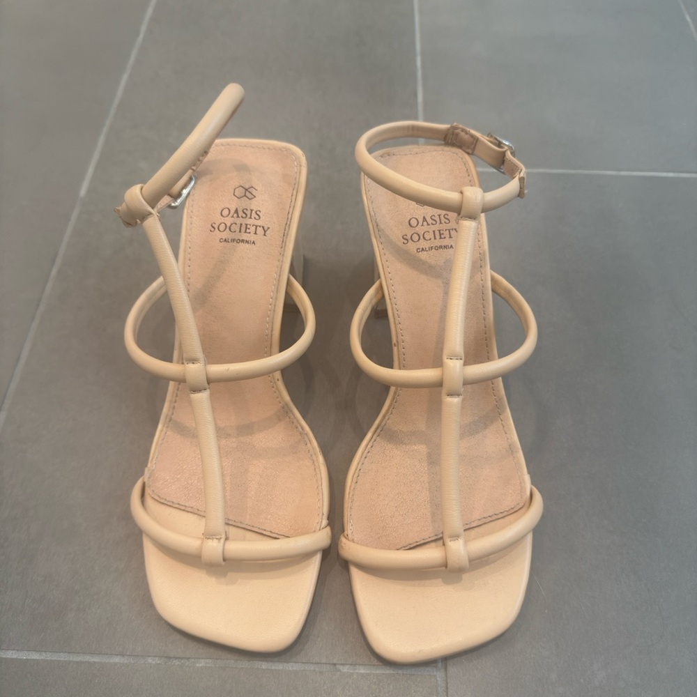 Society Tan Heels with Delicate Straps